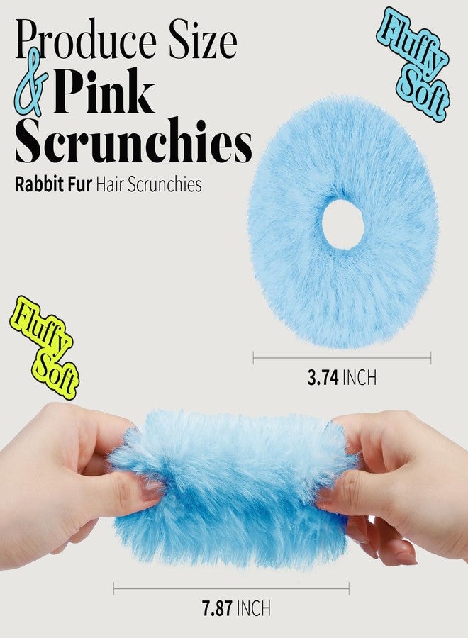 YGDZ 4PCS Blue Pom Pom Hair Ties, Furry Faux Rabbit Fur Light Blue Scrunchies, Hair Ties Ponytail Holders, Hair Accessories for Girls Women - Image 2
